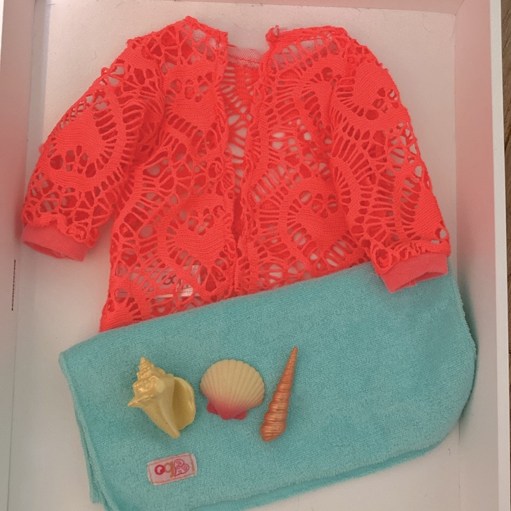 Our Generation Doll Beach Accessories - Coverup, Towel, Shells